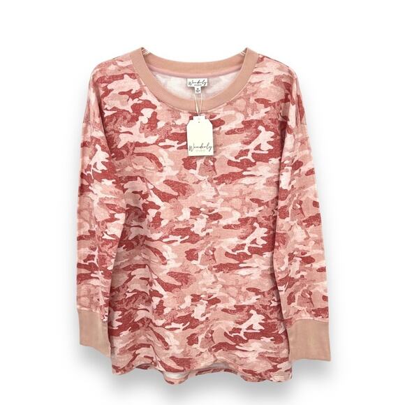 Wonderly crew pink camo pullover sweatshirt lounge size M NEW - Picture 1 of 8